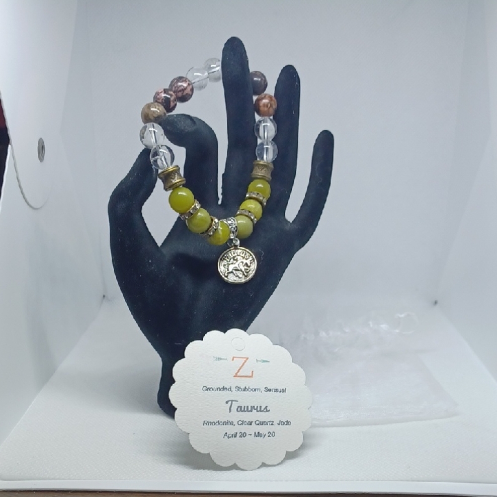 Zodiac Taurus Precious Stone Beaded Bracelet 7" Stretch Band